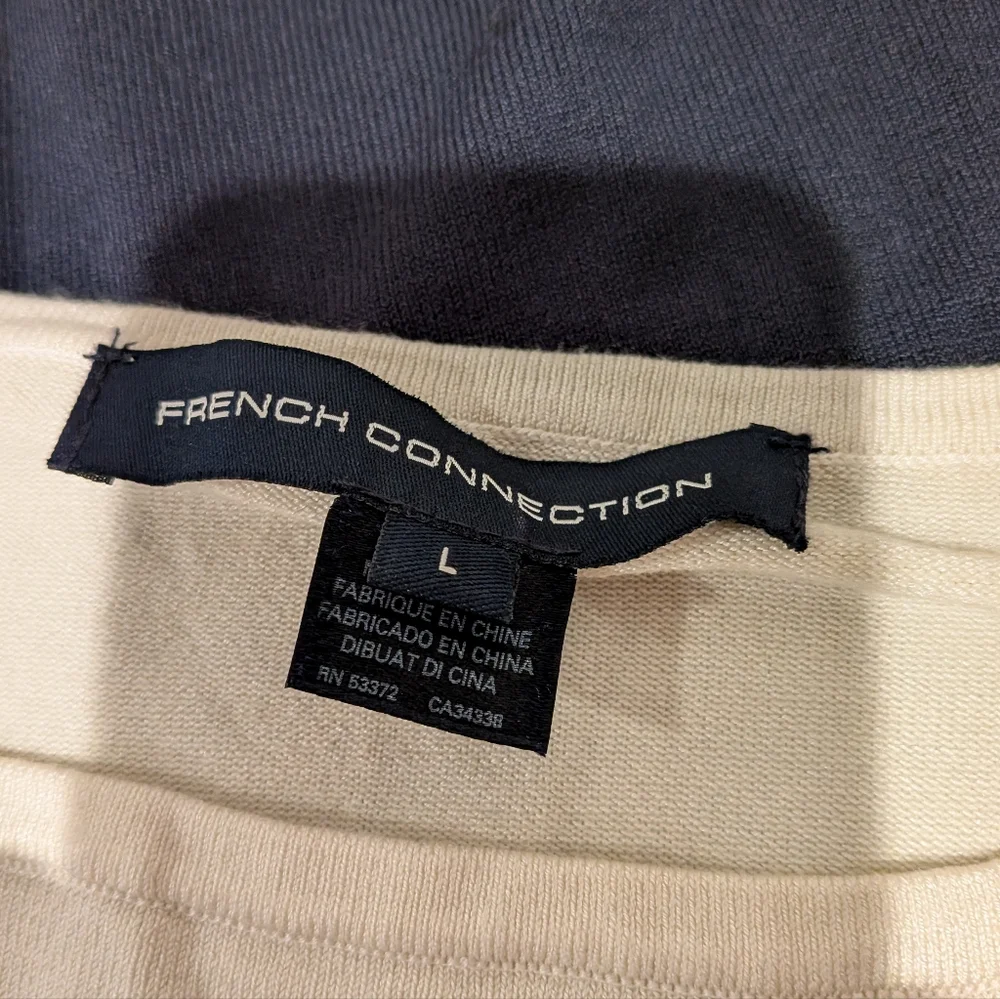French Connection Navy, Cream, and Mustard Sweater L